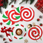 Engrowtic 100 Pcs Christmas Candy Paper Napkins Peppermint Christmas Cocktail Napkins 6.3 x 6.3 Inch Red Green Striped Round Lollipop Paper Towels for Xmas Dinner Winter Holiday Party Supplies