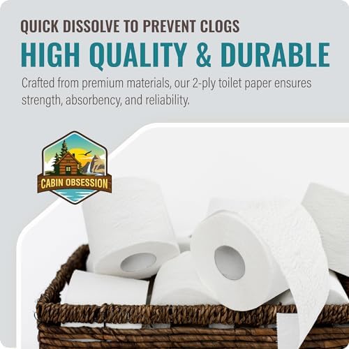 RV Toilet Paper - 12 Pack Septic Safe Toilet Paper 2-Ply Quick Dissolving Camper Tissue Paper Septic Safe to Prevent Clogs - Perfect for Automotive RVs, Septic Tank Systems, Boats, and Camping