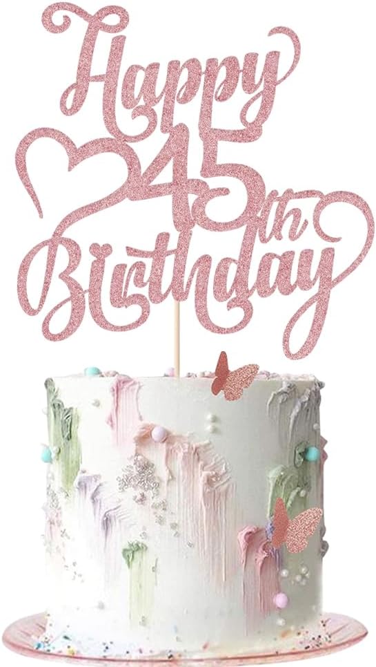 Rose gold Glitter Happy 45th Birthday Cake Topper - 45 Anniversary/Birthday - Hello 45, Cheers to 45 Years,45 & Fabulous Cake Topper Party Decoration