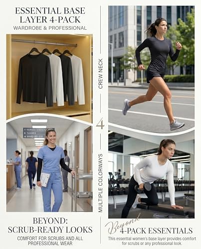 TELALEO 4 Pack Women's Compression Shirt Long Sleeve Performance Workout Baselayer Athletic Top Sports Gear