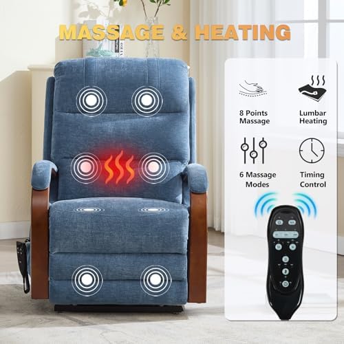 Dual Motor Power Lift Recliner Chair, Lift Chair with Massage and Heat for Elderly, Lay Flat Recliner, Standing Assistance, Infinite Position Reclining, Living Room Chair,