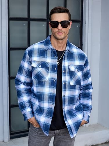 TACVASEN Men's Flannel Shirt Quilted Lined Theraml Winter Coat Button Down Insulated Flannel Shirts Jacket