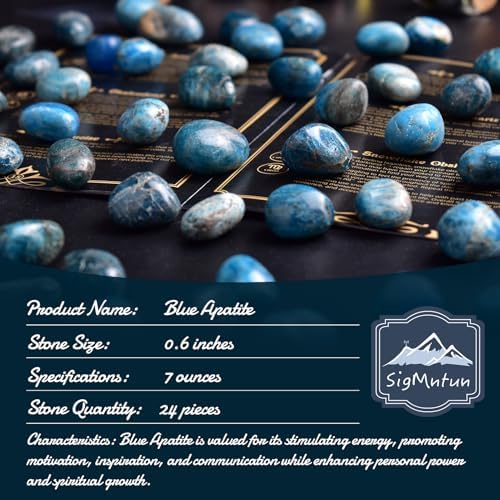 Blue Apatite Healing Crystal Stone Set - 24 Pieces, 0.6" Natural & Polished Stones for Healing, Meditation, Reiki, Chakra, Crafting & Decoration