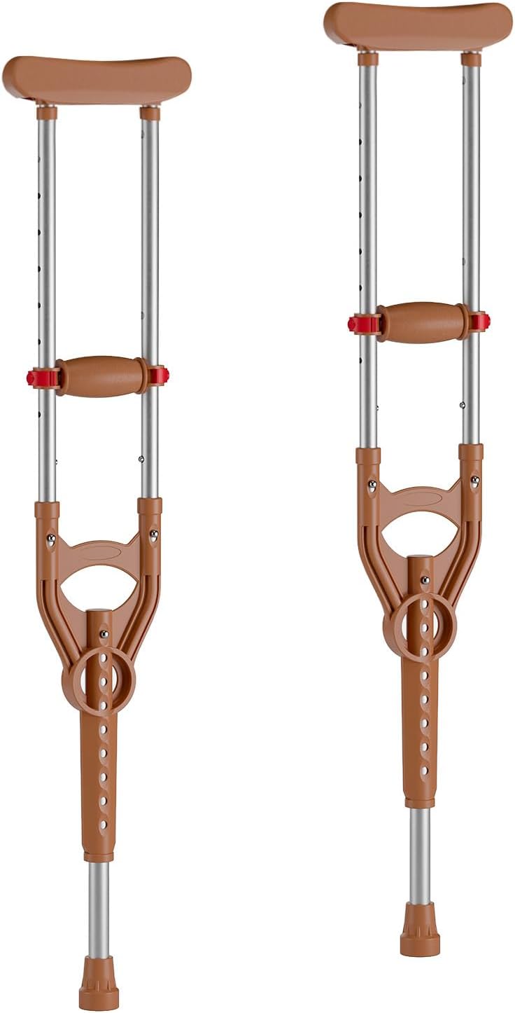 Adjustable & Shock-Absorbing Crutch with Dual Height Adjustment, Under Arm Crutches for Adults & Kids 4'3" to 6'3"，Ergonomic Handle & Durable Rubber Tip for Maximum Comfort and Support