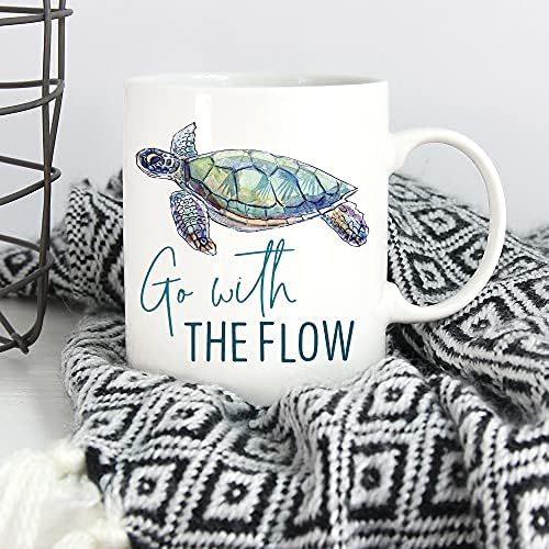 P. Graham Dunn 15 Ounce White Porcelain Coffee Mug – Go With The Flow with Sea Turtle Illustration