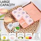 Pill Organizer 7 Days 8 Compartments, Travel Metal Pill Box, BPA-Free Portable Pill Box (Pattern Rose, Large)