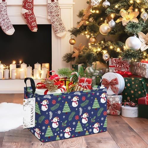 Storage Bins,Christmas Nursery Hamper Canvas Laundry Basket Foldable with Waterproof PE Coating Storage Baskets for Boys and Girls, Office, Bedroom,Toys(Rec-Christmas snowman ）