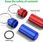 Small Portable Pill Case with Keychain, (10 Pack + 10 Carabiner Clips) Waterproof Aluminum Pill Organizer Metal Mini Box Pocket Drug Storage Container for Outdoor Camping Travel