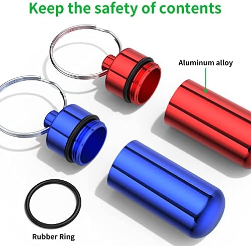 Small Portable Pill Case with Keychain, (10 Pack + 10 Carabiner Clips) Waterproof Aluminum Pill Organizer Metal Mini Box Pocket Drug Storage Container for Outdoor Camping Travel