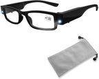 Led Readers for Men Women Reading Glasses With Light Magnifying Glasses with Light Led Magnifier Eyeglasses Nighttime Reader Compact Full Frame Eyewear Unisex Clear Vision Lighted Eye Glasses