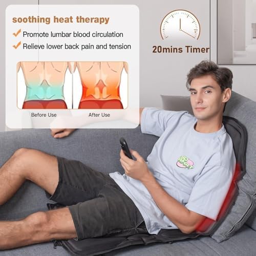 SLOTHMORE Vibration Back Massager for Chair with Heat, Multi-Zone Massage Seat Cushion, Full Back & Seat Coverage, Adjustable Modes, Comfortable Pad for Office & Home