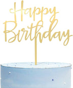 Happy Birthday Cake Topper, Mirrored Gold Acrylic Versatile Cake Topper for Birthday Party Decoration Ideas, Perfect Keepsake for your family and friends