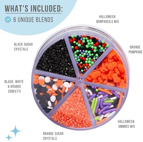 Sweets Indeed Halloween 6-Cell Sprinkle Jar – 6 Variety Sprinkle Compartments | Edible Cake Decorations for Cupcakes, Cookies, Cakes & Desserts | 6.45 oz