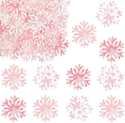 Gyufise 50Pcs Edible Snowflake Cupcake Cake Toppers Wafer Paper Snowflake Cake Decorations for Christmas Winter Frozen Theme Party Supply Decoration Multi Pink