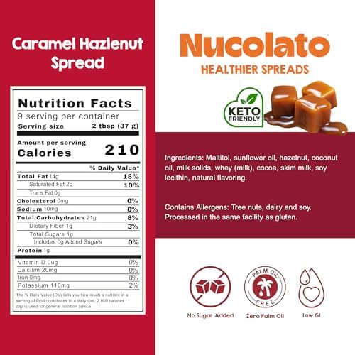 NUCOLATO | Caramel Hazelnut Spread | 12.3 oz - 350 g | Keto Friendly - Gluten Free - No Sugar Added | Best Low Carb Dessert - Food Snacks | Perfect Topping for Cake, Bananas, Cookies, Pancakes