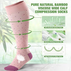 2 Pairs Bamboo Plus Size Compression Socks Wide Calf for Women and Men 15-20 mmHg Knee High Support Stockings for Circulation