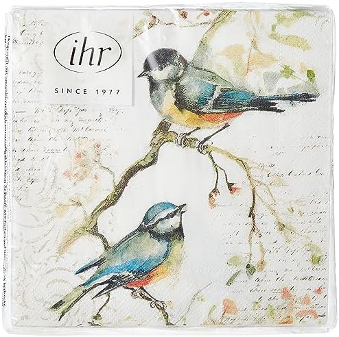 Boston International C811100 IHR Cocktail Beverage Paper Napkins, 5 x 5-Inches, Happy Little Titmice