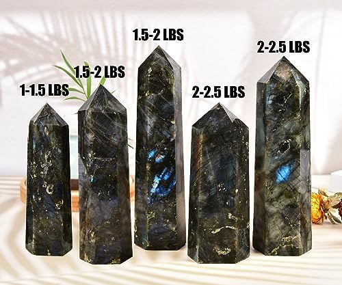 Large Labradorite Crystal Tower Natural Healing Crystal Point Wand Obelisk 6 Faceted Reiki Chakra Meditation Therapy Home Decor Gift 1-1.5 LBS