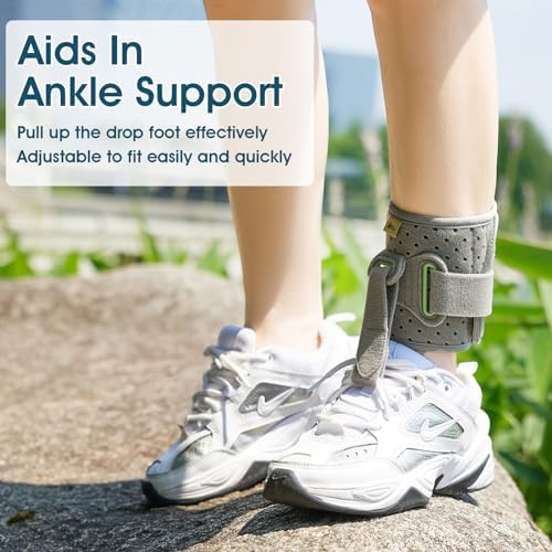 Adjustable Drop Foot Brace Foot Up AFO Brace Unisex Fits for Right/Left Foot Orthosis Ankle Brace Support, Improve Walking Gait, Effective Relieve Pain for Achilles Tendon (Gray)