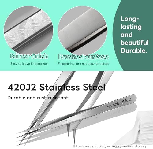 stedi 2PCS Precision Tweezers Set, Model Hobby Making Tools,Ultra-Precision Premium Stainless Steel Tweezers for Gundam, Scale Military Model, 3D Resin Parts, Industrial Tweezers