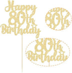 Gyufise 1Pc Happy 80th Birthday Cake Topper Glitter Cheers to 80 Years Old Birthday Cake Pick for Happy 80th Birthday Anniversary Party Cake Decorations Supplies Gold