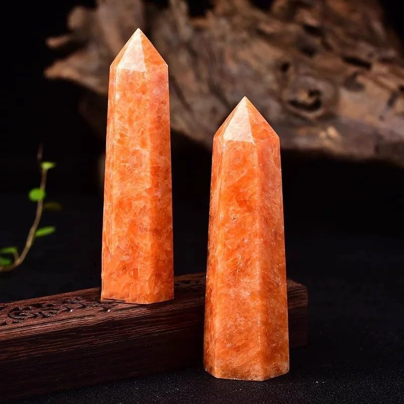 Natural Sunstone Crystal Wand Point 2.7–4.3 inch – Polished Hexagonal Crystal Tower for Reiki Healing, Meditation, Chakra Balancing & Home Energy Decor (0.5LB(2-5pc))