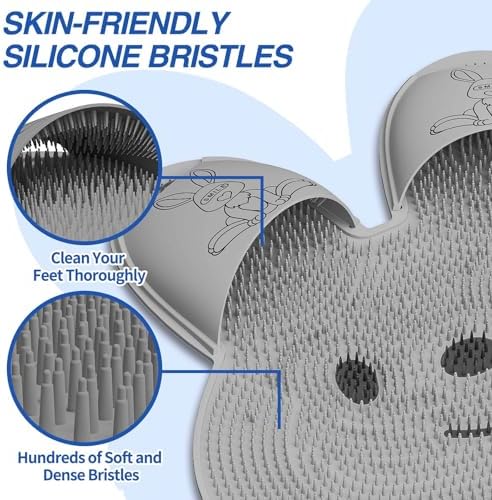 Manmihealth Extra-Large Shower Foot Scrubber Mat with Non-Slip Suction Cups, Rabbit-Shaped Silicone Foot Scrubber in Shower for Men & Women (Gray)
