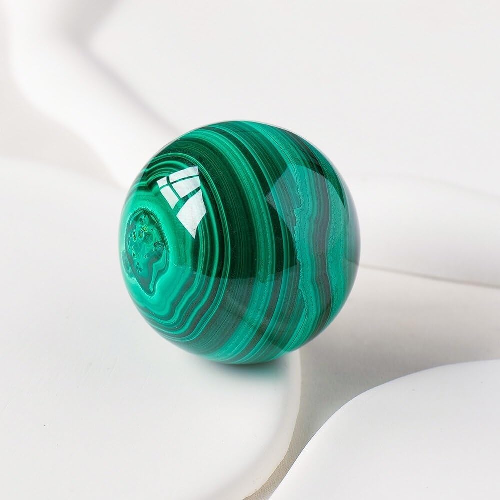 AtkitS 1PC Natural Polished Malachite Crystal Ball Green Gemstone Quartz Crystal Sphere Home Decoration Gifts (Size : 30-40mm)