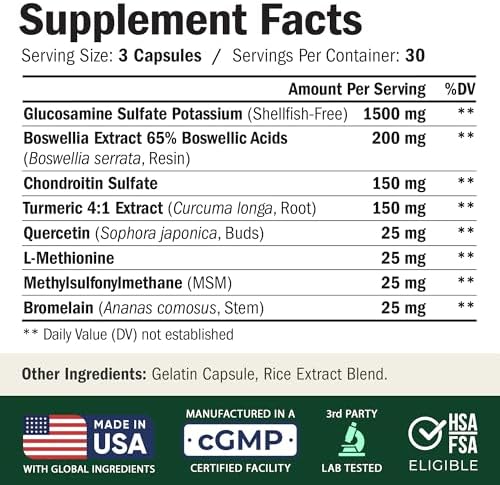 Glucosamine Chondroitin MSM – Joint Support Supplement for Women and Men with Glucosamine Sulfate 1500 mg, Chondroitin and MSM – for Cartilage, Joint Health and Flexibility – 90 Capsules