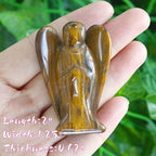 YATOJUZI 2" Tigers Eye Angel Decor Healing Crystals Polished Natural Stone Sculpture Statue Hand Carved Cute Figurines Energy Reiki Home Room Office Desk Decoration Guardian Gifts for Women Men