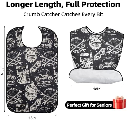 4-Pack Adult Bibs for Eating, 18"x30" Waterproof Bibs for Men with Snap Buttons and Crumb Catcher - Adjustable and Washable Clothing Protector for adults,Seniors and People with Disabilities