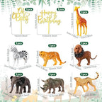 Tallew 42 Pcs Safari Jungle Animal Cake Toppers Wild One Zebra Lion Giraffe Elephant Tiger Palm Leaves Cake Decorations for Wild Zoo Birthday Party Supplies