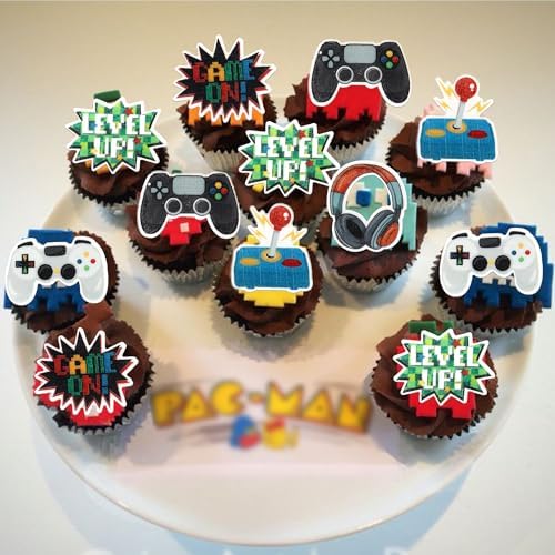 60 PCS Edible Video Game Cupcake Toppers GamePad Cake Decorations Edible Game On Controllers Cupcake Picks for Game Theme Baby Shower Boys Girls Birthday Anniversary Party Food Decorations Supplies