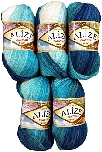 Alize Burcum batik wool 5 x 100 gram multicolored with color gradient, 500 grams knitting yarn (petrol turquoises mint 1892)
