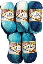 Alize Burcum batik wool 5 x 100 gram multicolored with color gradient, 500 grams knitting yarn (petrol turquoises mint 1892)