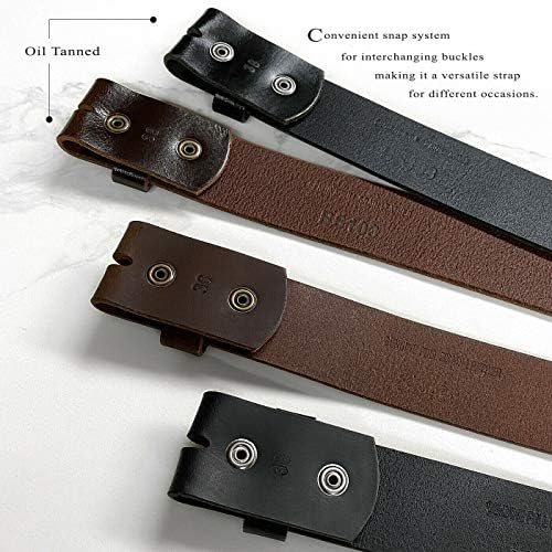One Piece Full Grain Buffalo/Oil Tanned Leather Belt Strap or Belt, 1-1/2" (38mm) & 1-3/8"(35mm) Wide