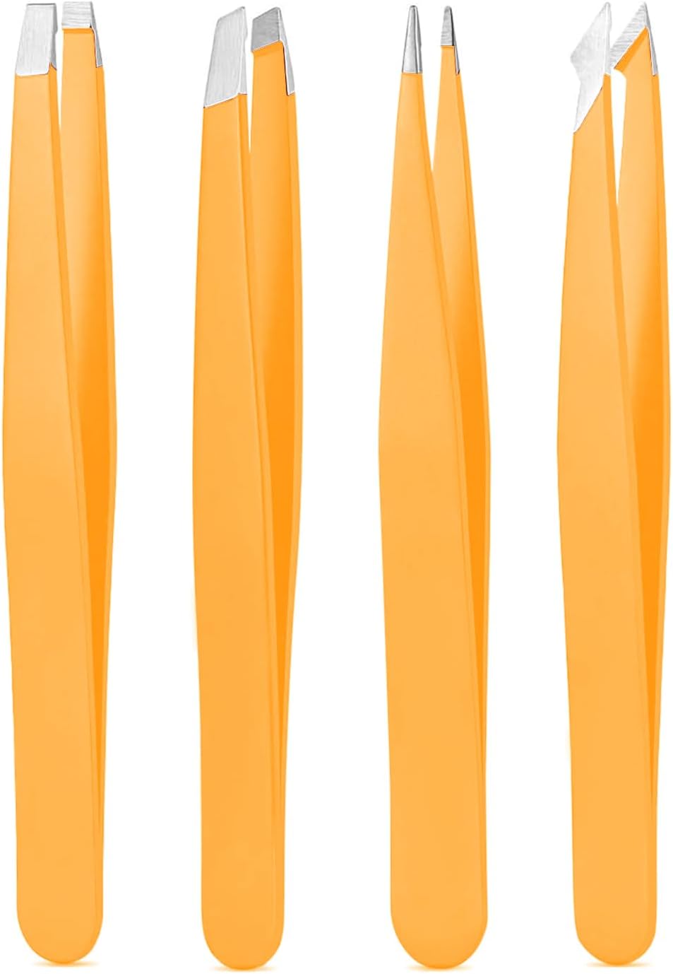Tweezers Set, High Precision Stainless Steel Eyebrow Tweezers for Facial Hair, Inward Growing Hair and Splinter Remover Kit, Suitable for Women and Men, Pink and Black 4-Piece Set. (Orange)