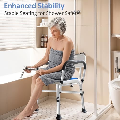 KingPavonini Shower Chair for Inside Shower, 550LBs Heavy Duty Bath Chair with Arms, Medical Shower Seat, Bath Stool Safety Shower Bench with Reinforced Crossing Bar for Elderly, Adults, Disabled