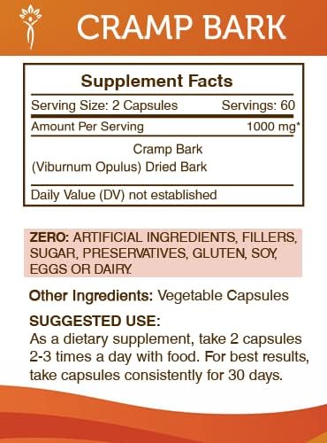 Secrets of the Tribe Cramp Bark 120 Capsules, 1000 mg, Cramp Bark (Viburnum Opulus) Dried Bark (120 Capsules)