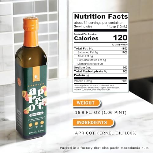 Gourmanity Apricot Seed Oil, Great for Frying and Skin Care with Natural Vitamin E, Cholesterol Free Apricot Kernel Oil for a Healthier Cooking Oil Alternative, Keto And Paleo Friendly, 16.9 fl oz Bottle