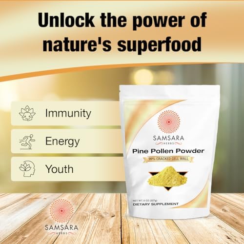 Samsara Herbs Pine Pollen Powder Wild Harvested - 99% Cracked Cell Wall (4oz/114g) Supports Healthy Energy & Longevity