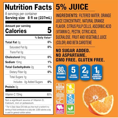 Langers 5 Calorie Orange Juice Cocktail, 64 Fl Oz (Pack of 8)