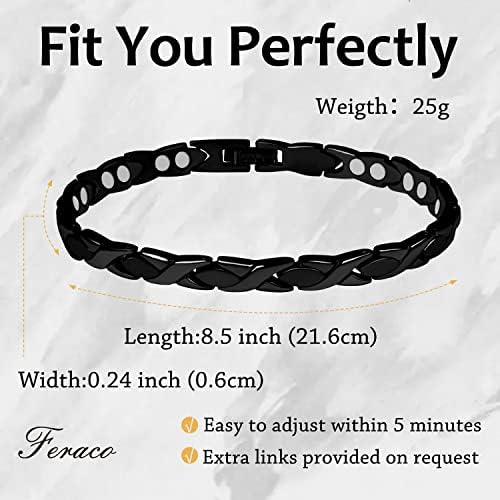Feraco Magnetic Bracelet for Women Titanium Steel Magnetic Therapy Bracelet with Neodymium Magnets, Unique X Shape Links (Black)