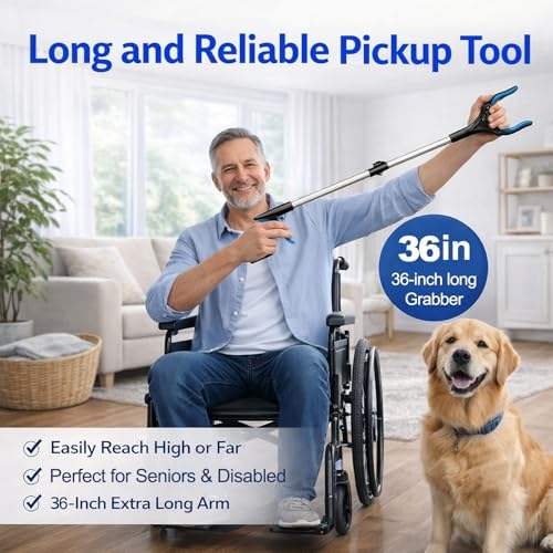 36" Magnetic Grabber Reacher Tool, 2 Pack Foldable Reacher Grabber Pickup Tool, 4.2" Wide Claw Picker Upper Grabber for Senior, Trash Pick up Tool, Heavy Duty Grabber for Health, Surgery Recovery