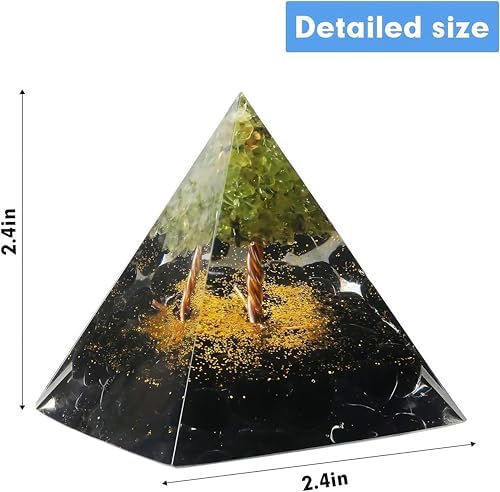Tree of Life Orgone Pyramid for Positive Energy, Orgonite Peridot&Obsidian Healing Crystal Pyramids for Reduce Stress Chakra Reiki Healing Meditation Attracts Lucky and Success