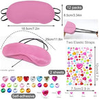 22 PCS Sleepover Party Supplies, 12 PCS Sleep Eye Masks Blindfold Slumber Eye Covering with 2 Sheets Self-Adhesive Heart Rhinestones Gems&8 PCS Fabric Marker Pens, Pink
