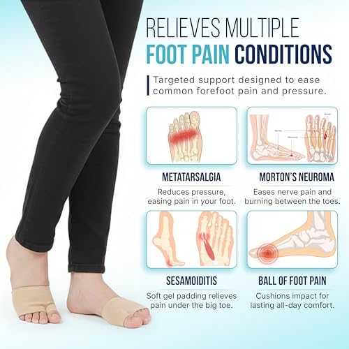 Metatarsal Pads for Men & Women (2 Sleeves) Gel Cushions for Ball of Foot Pain Relief, Morton’s Neuroma, Metatarsalgia, Sesamoiditis, Reusable & Washable (Womens 5-7)