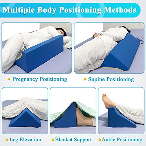 Wedge Pillow for Bed Sores Positioning Elderly Medical Bolsters Incline Foam Body Positioners Wedge Back Support Pillows After Surgery Pregnancy Side Sleeping Prevent Back Pain (23.62 Inch)