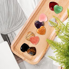 10 PCS Healing Crystals Bulk Natural Stone Heart Shape Amethyst Rose Quartz Tiger Eye Clear Quartz Obsidian Pocket Palm Thumb Gemstone Decor for Garden, Lawn, Flowerpot