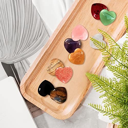 10 PCS Healing Crystals Bulk Natural Stone Heart Shape Amethyst Rose Quartz Tiger Eye Clear Quartz Obsidian Pocket Palm Thumb Gemstone Decor for Garden, Lawn, Flowerpot